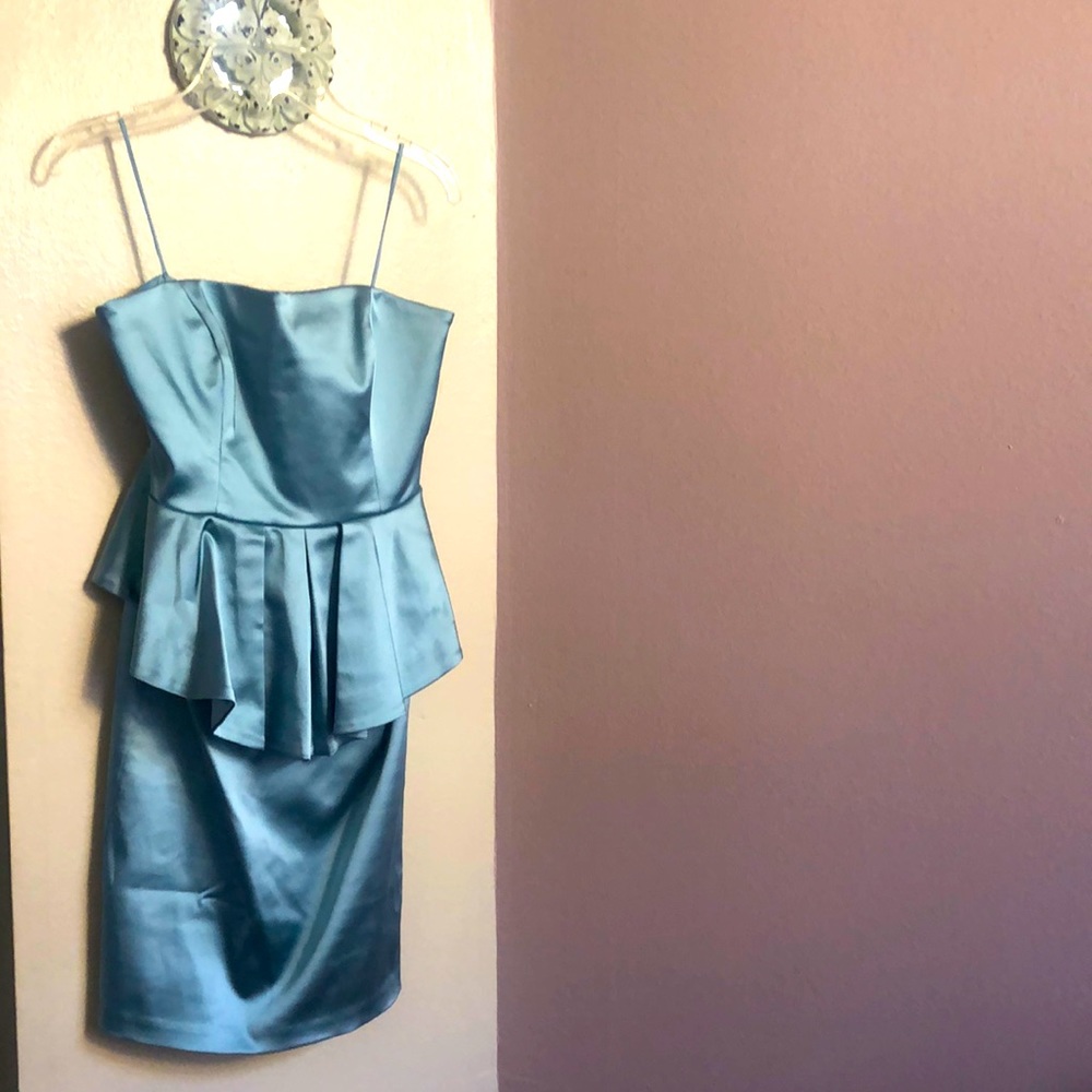 NWT- Nicole Miller Collection Light Blue Strapless Peplum Mini Dress 4